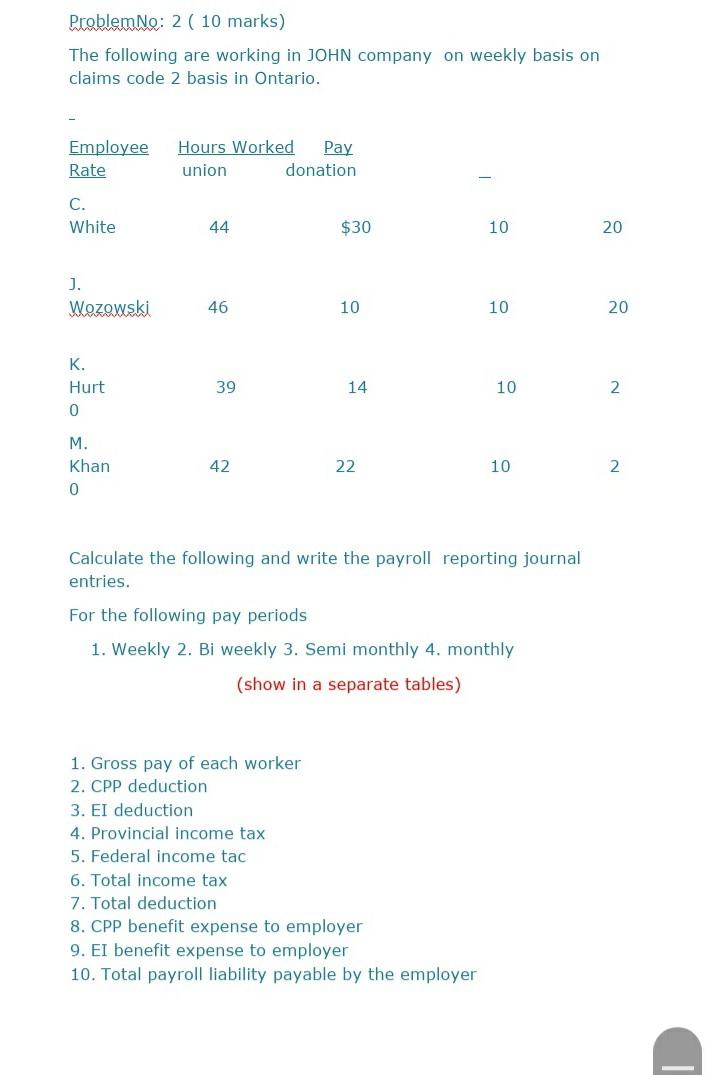 please answer all the 10 points Problem No: 2 ( 10