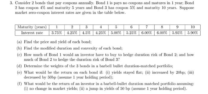  3. Consider 2 bonds that pay coupons annually. Bond 1 is