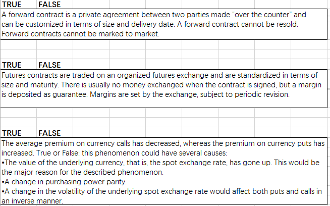 Need help TRUE FALSE A forward contract is a private agreement between