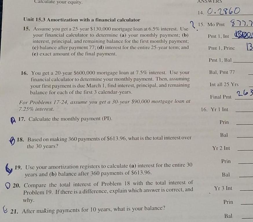 15 & 16 SWERS ulate your equity. 14. 0.2860 Unit 15.3