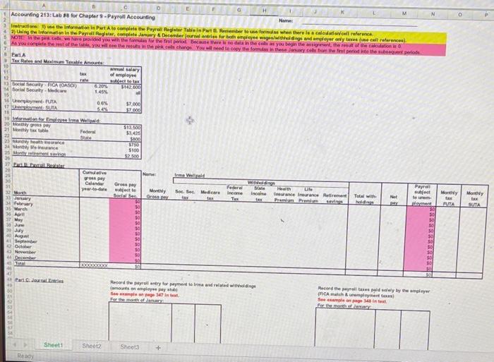  N 0 G Accounting 213:Lab 8 for Chapter 9 - Payroll