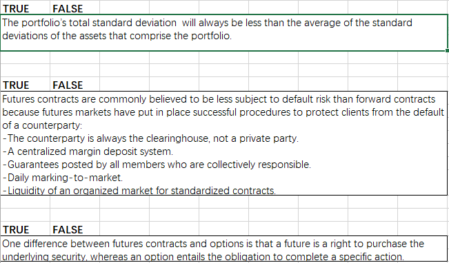 Need help TRUE The portfolio's total standard deviation will always be less