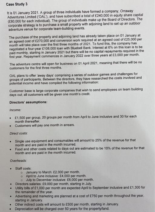  Case Study 3 It is 01 January 2021. A group of