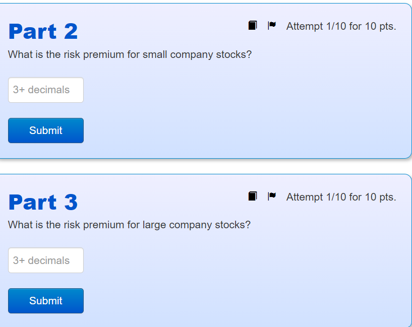 year: Part 1 Attempt 1/10 What is the risk premium for corporate