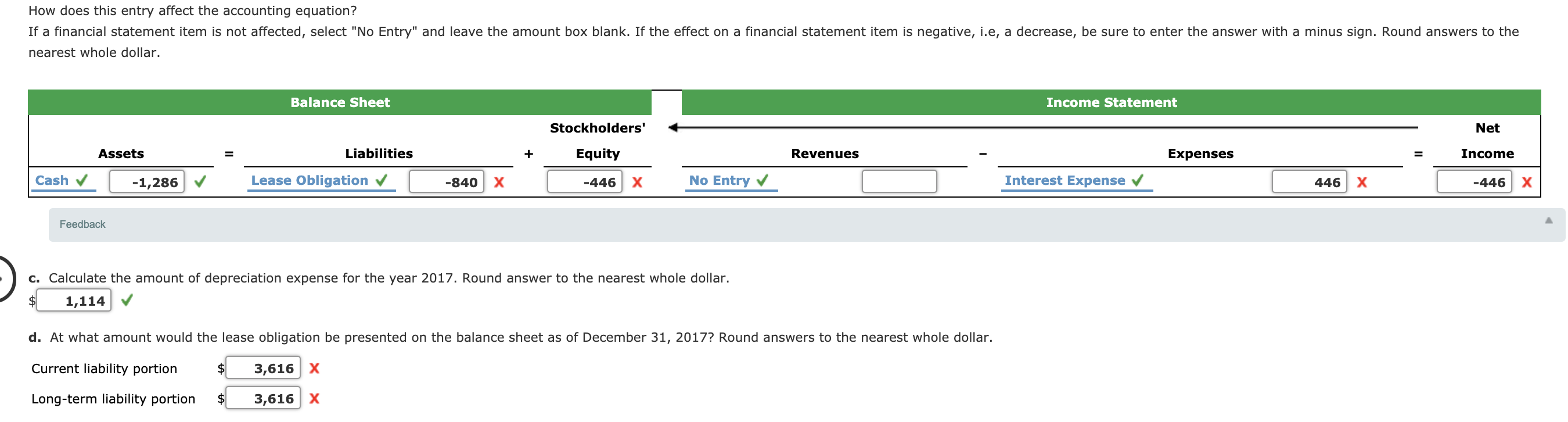 lease payments of $1,286, based on an interest rate of 6%, are