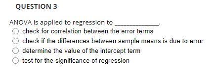 ANOVA is applied to regression to check for correlation between the