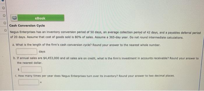  B eBook Cash Conversion Cycle Negus Enterprises has an inventory conversion