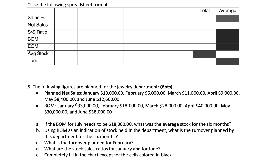  PLEASE ANSWER IN EXCEL FORMAT WITH FORMULAS INCLUDED *Use the following
