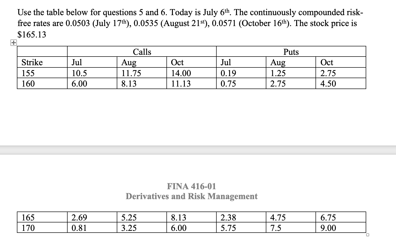 Use the table below for questions 5 and 6 . Today