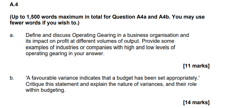 A.4 (Up to 1,500 words maximum in total for Question A4a