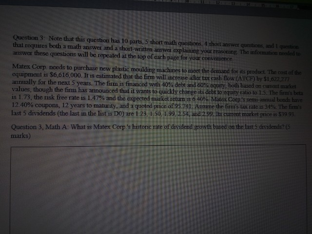  Question 3. Note that this question has 10 parts, 5 short