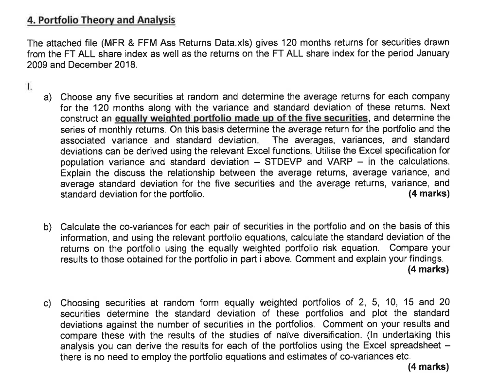 4. Portfolio Theory and Analysis The attached file (MER & FFM