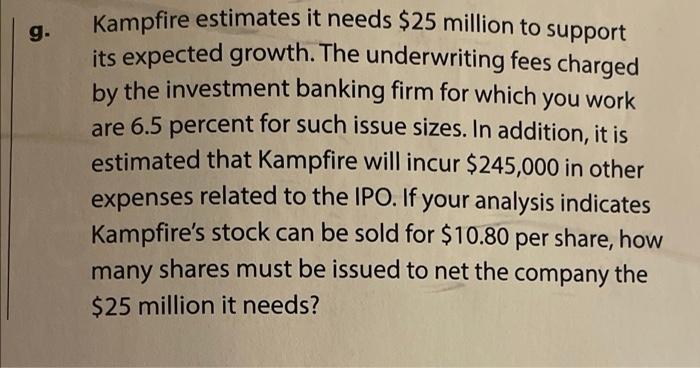  g. Kampfire estimates it needs $25 million to support its expected