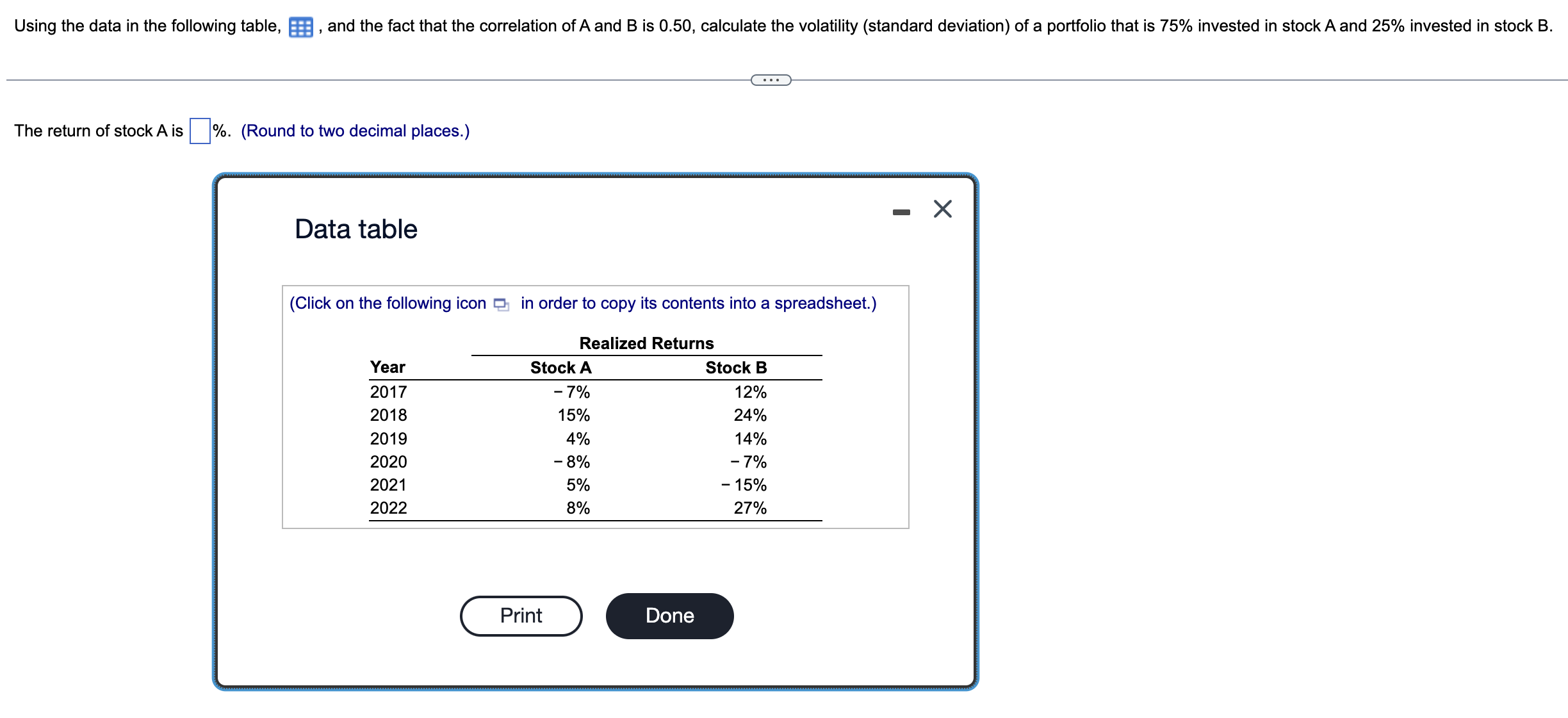  Using the data in the following table, , and the fact