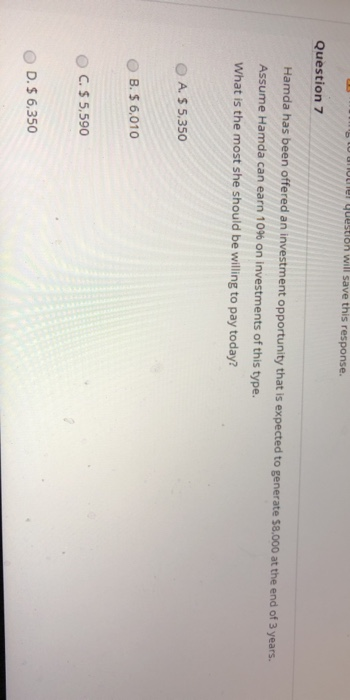  Une question will save this response. Question 7 Hamda has been