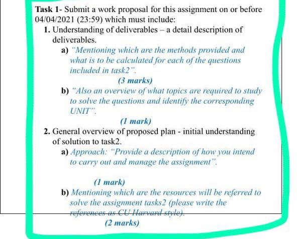  Task 1- Submit a work proposal for this assignment on or