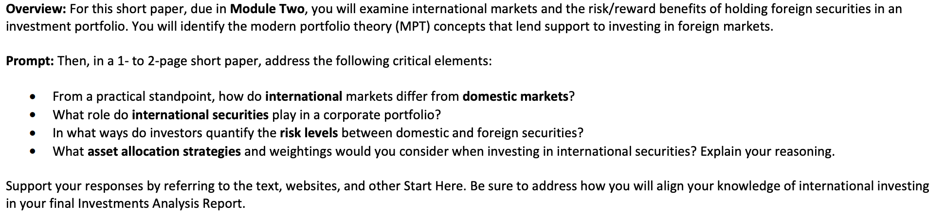 Overview: For this short paper, due in Module Two, you will