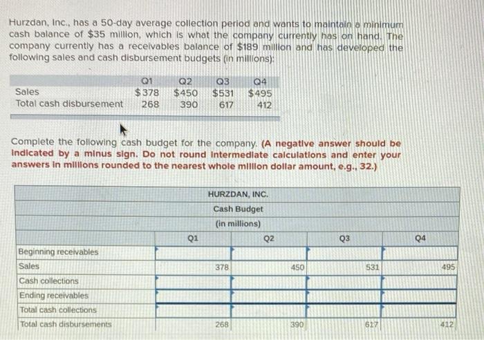  Help Please!! :) Hurzdan, Inc., has a 50-day average collection period