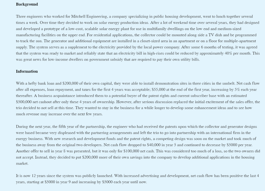  Answer excercises 2,3, and 5. Thank you! Background Three engineers who