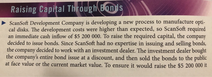  Raising Capital Through Bonds ScanSoft Development Company is developing a new