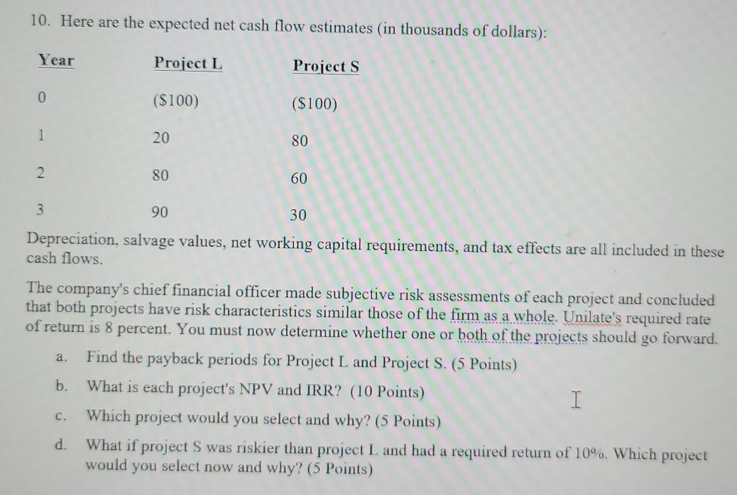 without excel, if possible. 10. Here are the expected net cash