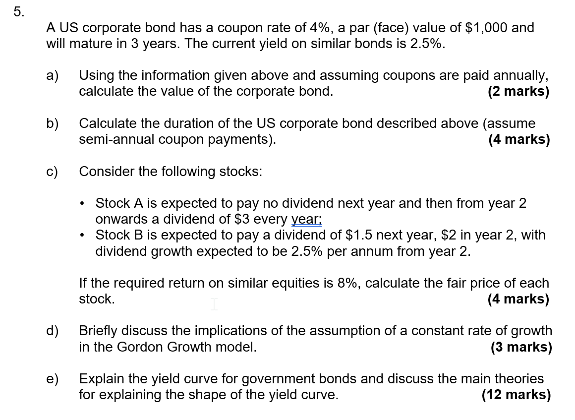 PART A to D please, full mark working. Thanks. 5. A US