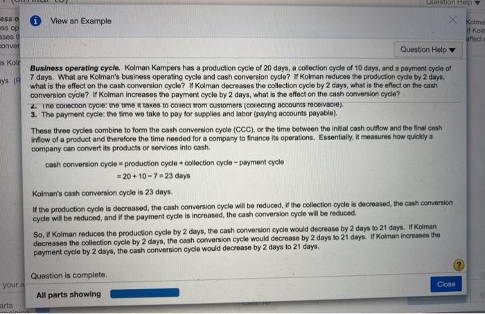 of 8 pts P13-1 (similar to) Question Help Business operating cycle. Kolman