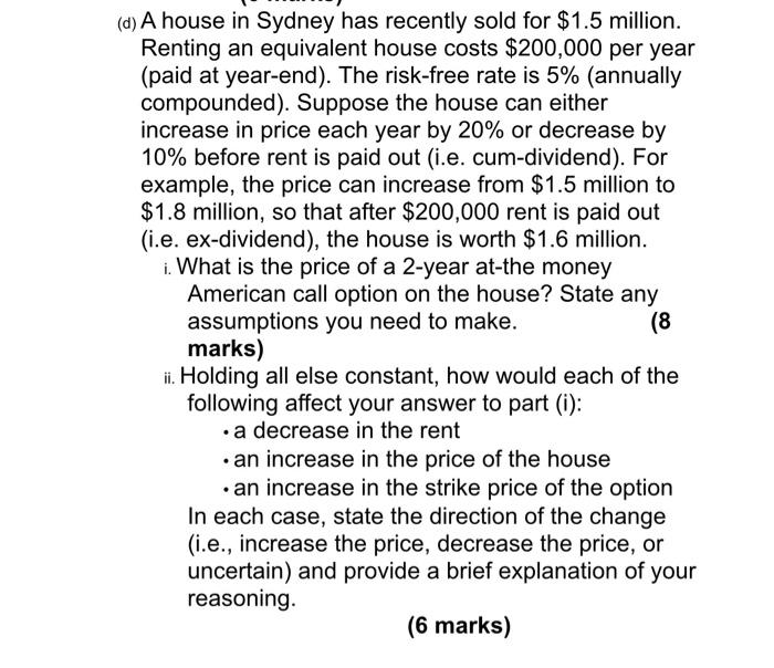 question3 please see full questions please help with part D (d)