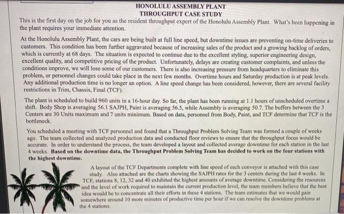  HONOLULU ASSEMBLY PLANT THROUGHPUT CASE STUDY This is the first day