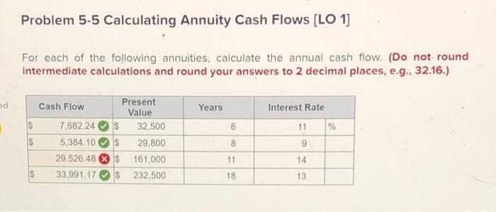  Problem 5-5 Calculating Annuity Cash Flows (LO 1] For each of