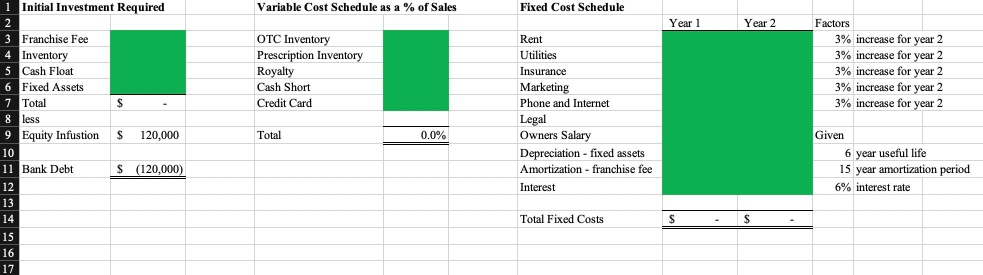 Variable Cost Schedule as a % of Sales Fixed Cost Schedule