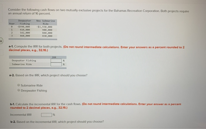  please answer the complete question Consider the following cash flows on