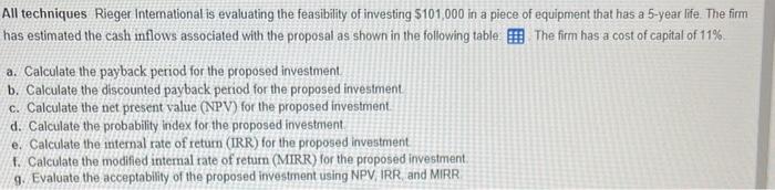  please show how to solve problem in Excel All techniques Rieger