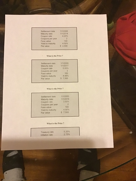  Settlement date1/1/2000 Maturity date Coupon rate Coupons per year Face value