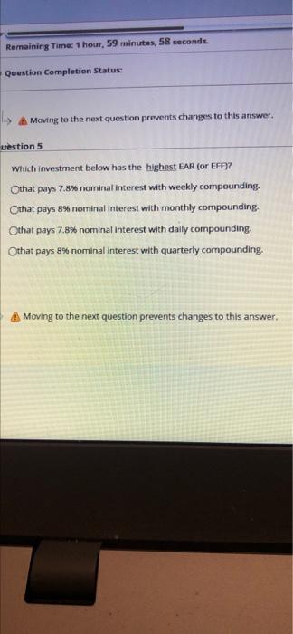  Remaining Time: 1 hour, 59 minutes, 58 seconds. Question Completion Status: