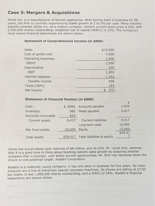 Case 3: Mergers & Acquisitions Case 3: Mergers & Acquisitions Genie Inc.