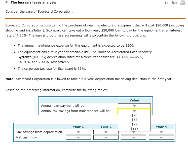 4. The lessee's lease analysis Aa Aa Consider the case of