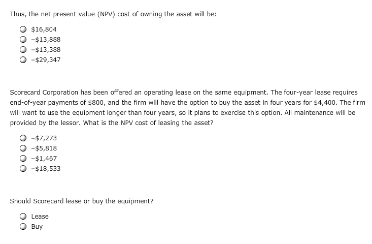 Scorecard Corporation: Scorecard Corporation is considering the purchase of new manufacturing equipment