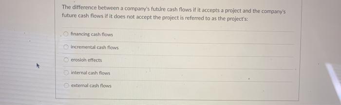  The difference between a company's future cash flows if it accepts