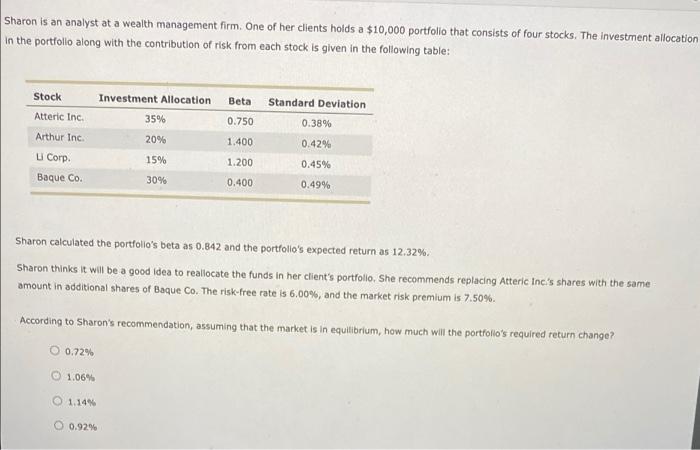  please answer asap Sharon is an analyst at a wealth management