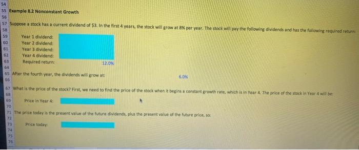  show formula please 54 58 55 Example 8.2 Nonconstant Growth 56