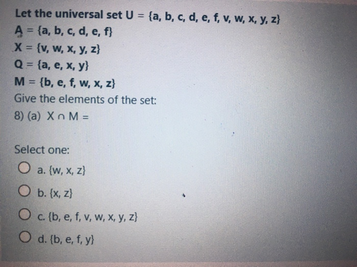 Let the universal set U = {a, b, c, d, e,