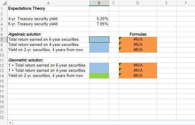 Expectations Theory \begin{tabular}{|l|l|} \hline 4-yr. Treasury security yield & 5.20% \\