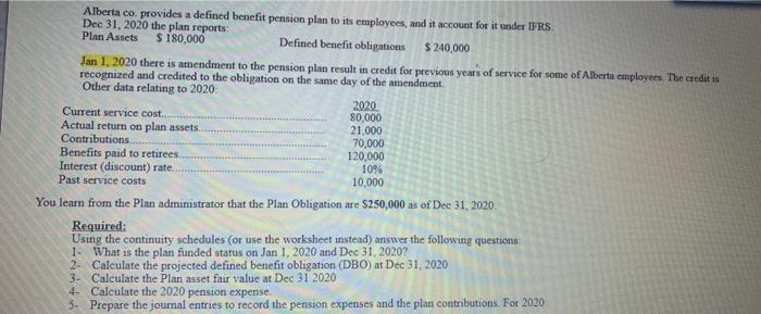  Alberta co provides a defined benefit pension plan to its employees,