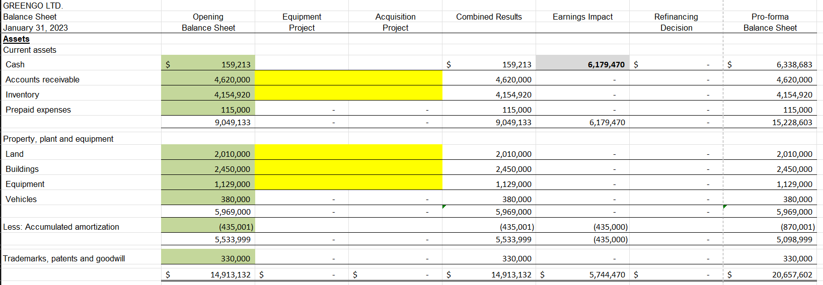 Pro from a Balance Sheet Using the appropriate column on Financing Balance