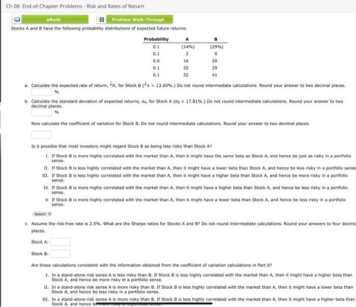  Ch 08- End-of-Chapter Problems - Risk and Rates of Return Number