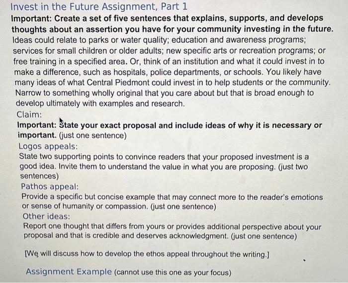  Invest in the Future Assignment, Part 1 Important: Create a set