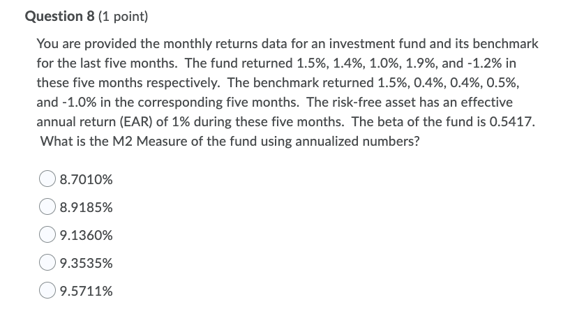 for an investment fund and its benchmark for the last five months.