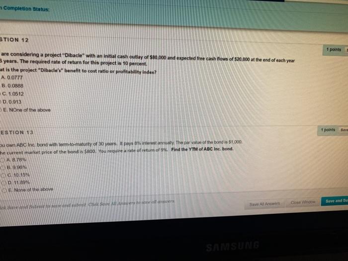  Completion Status: STION 12 1 points are considering a project "Dibacle