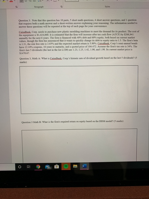  Paragraph Question 3: Note that this question has 10 parts, 5